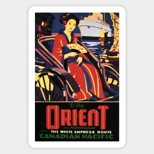 To the ORIENT via Honolulu White Empress Steam Ship Vintage Travel Sticker